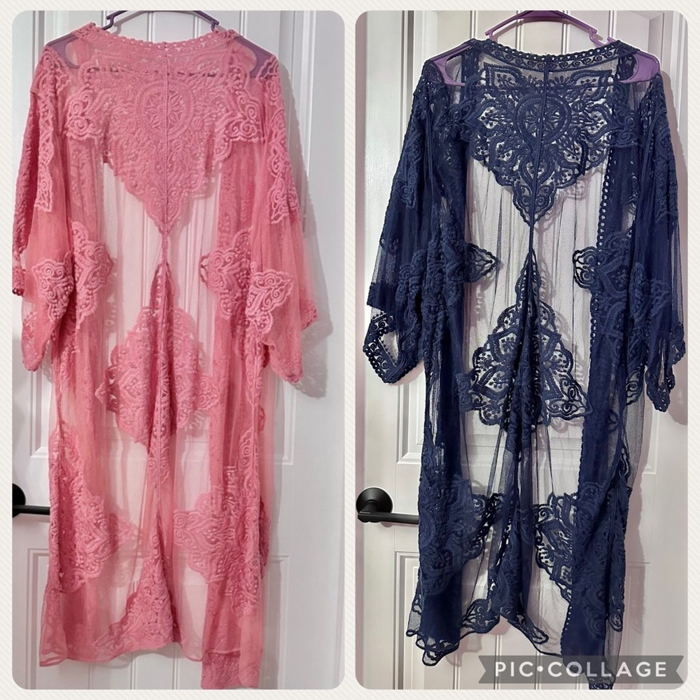 Boho Lace Kimono Duster Sheer Festival Beach Coverup Swim OS